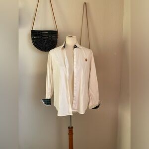Vintage Liz Claiborne Sport Monogram White Button Long Sleeve Shirt, Size Small